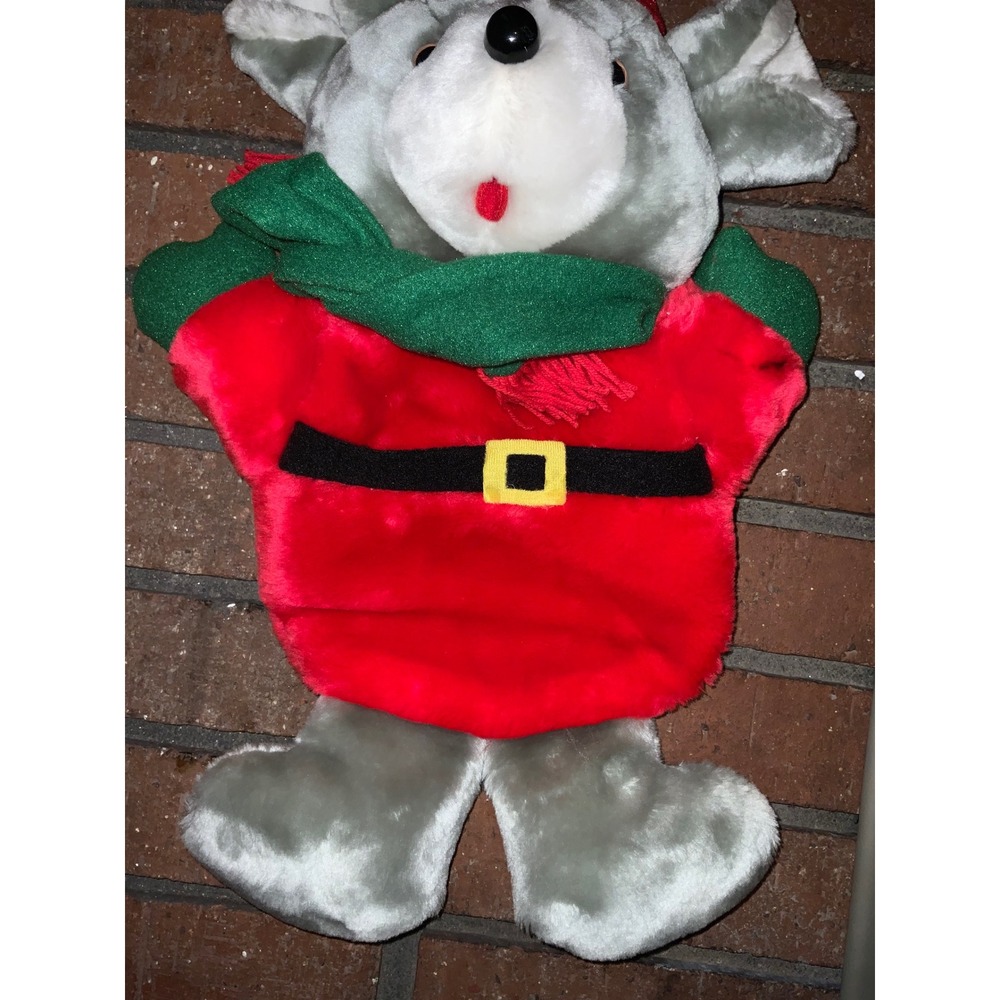 Vintage Christmas Mouse Plush Red Santa Suit Stocking 16" Holiday Decor - Picture 3 of 4